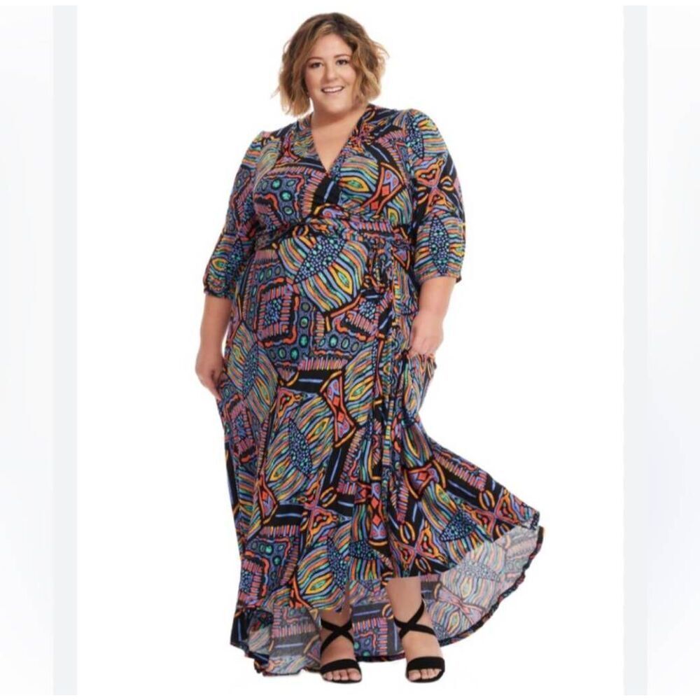 Melissa McCarthy‎ Wrap Maxi Dress Plus Size 2X Stretchy Colorful New